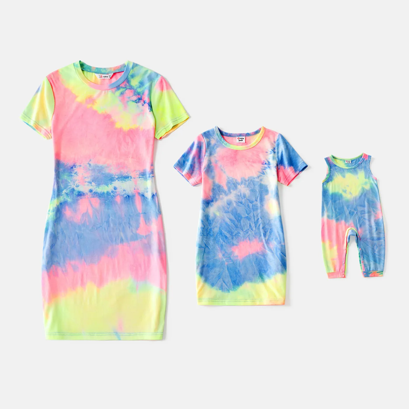 Allover Tie Dye Short Sleeve Slim Fit Mini T-shirt Dress for Mom and Me