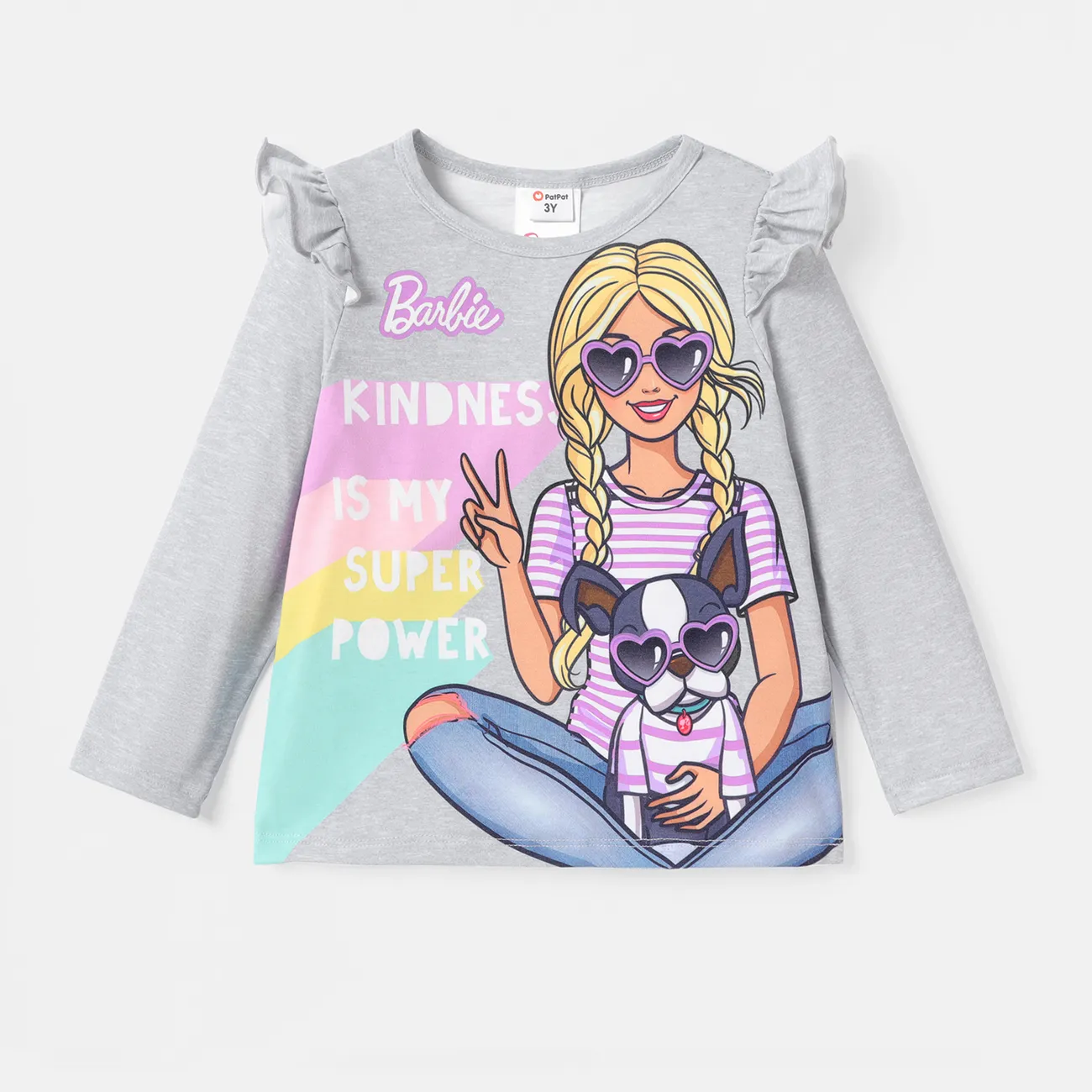 Barbie Criança Menina Bonito Manga comprida T-shirts cinza salpicado big image 1