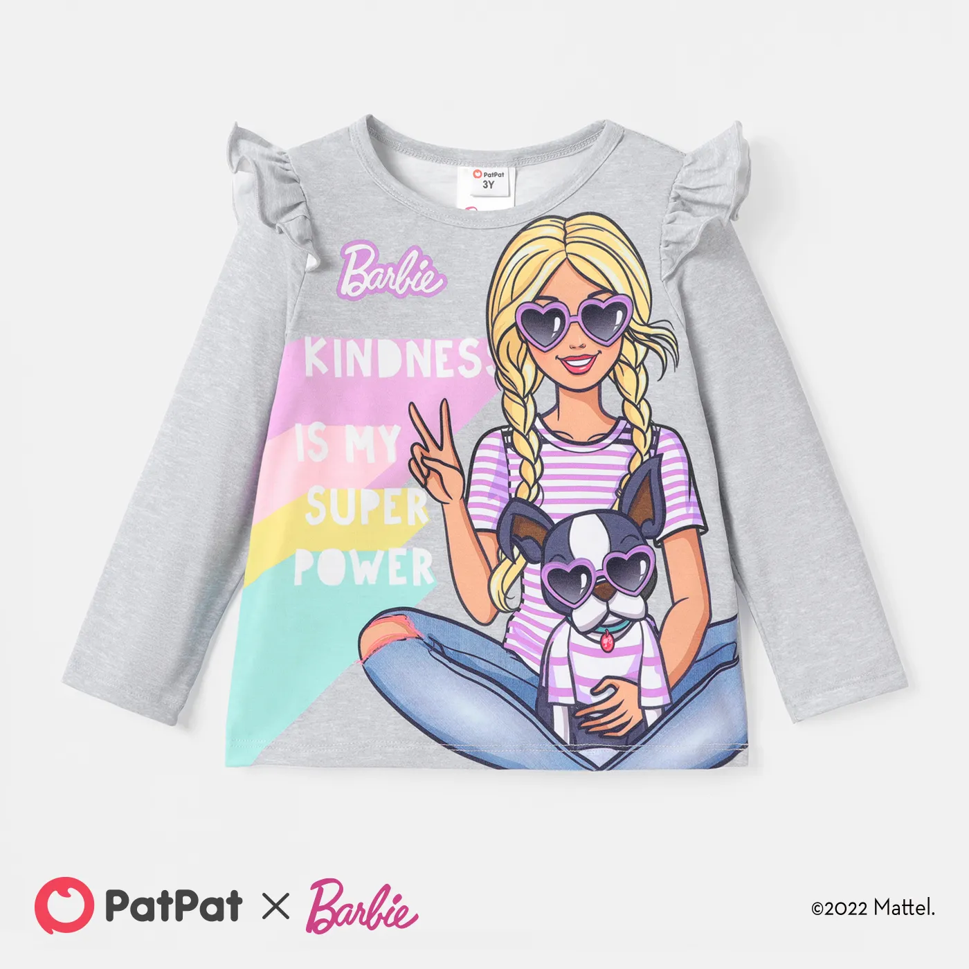 Barbie Criança Menina Bonito Manga comprida T-shirts cinza salpicado