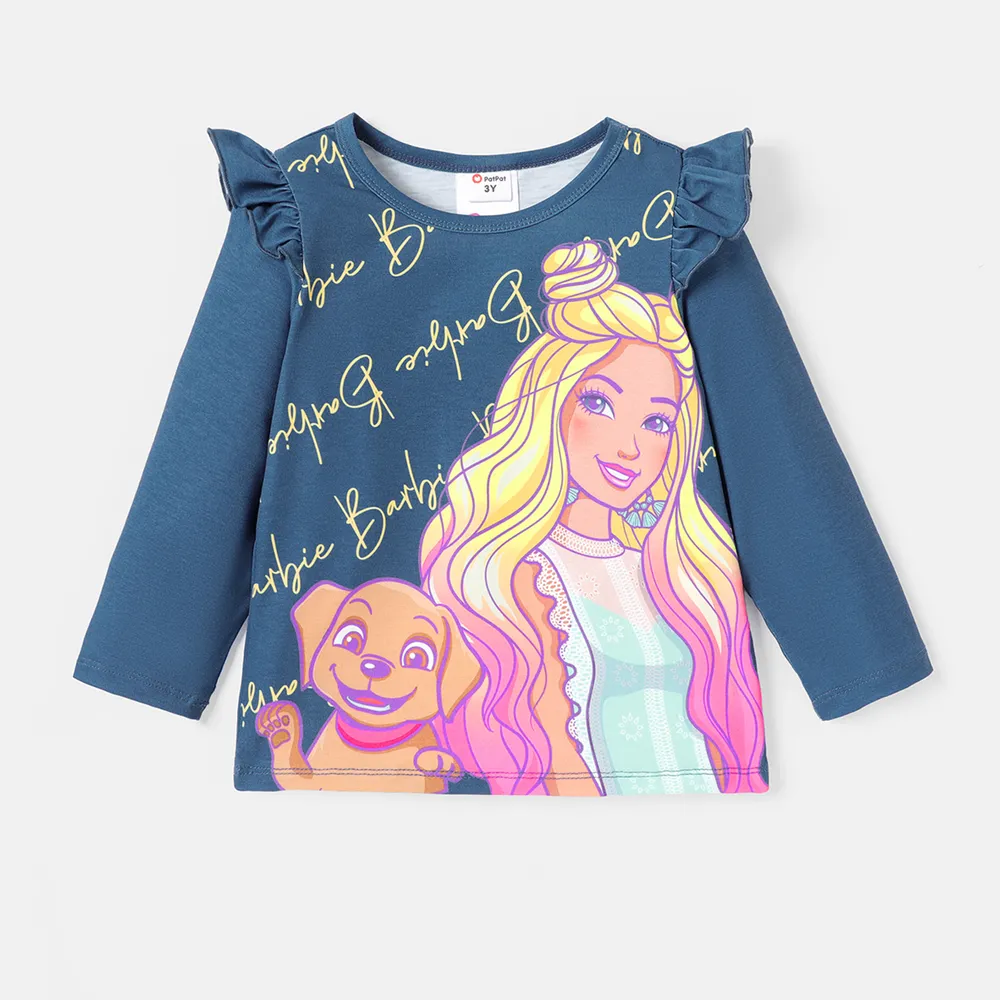 Barbie Toddler Girl Character Print Ruffled Long-sleeve Tee big image 7