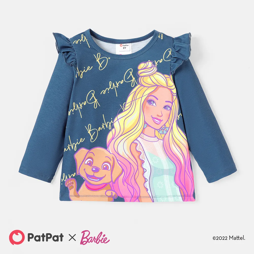 Barbie Toddler Girl Character Print Ruffled Long-sleeve Tee big image 1