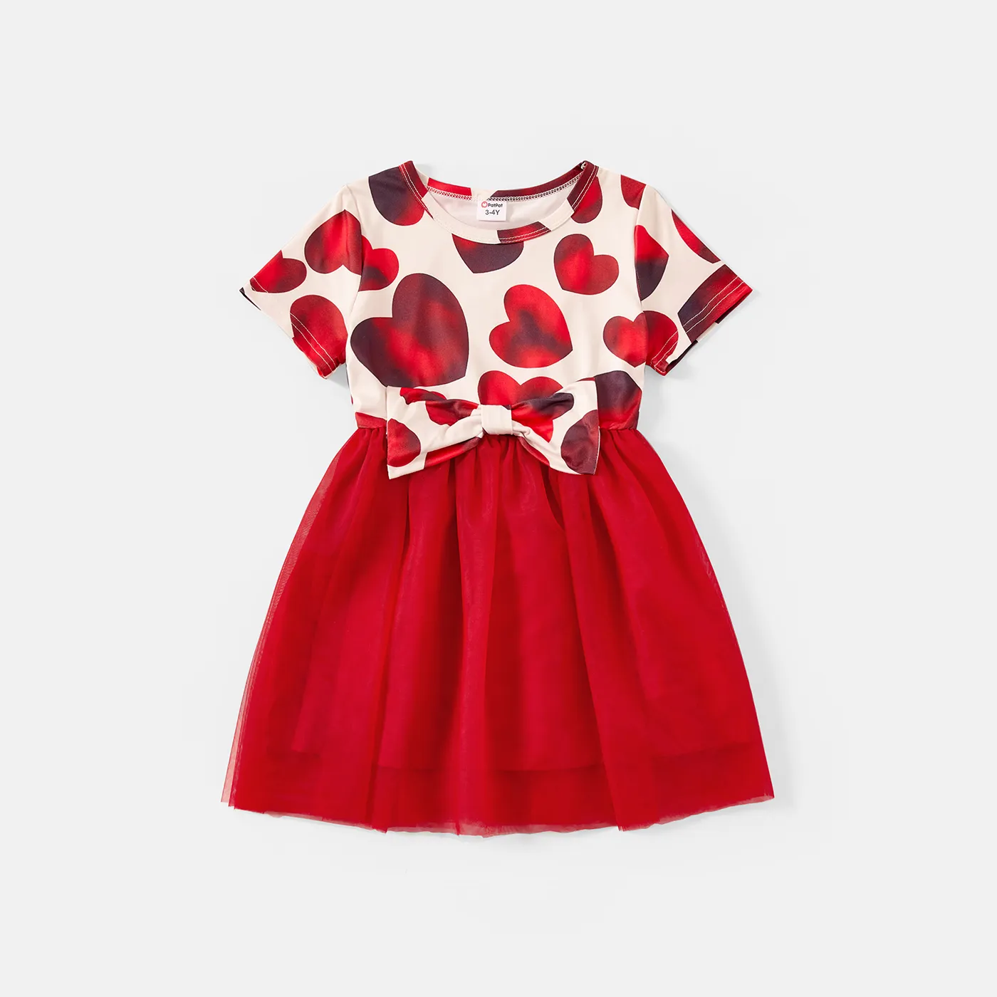 Family Matching Allover Red Heart Print Twist Knot Bodycon Dresses and Short-sleeve Colorblock T-shi