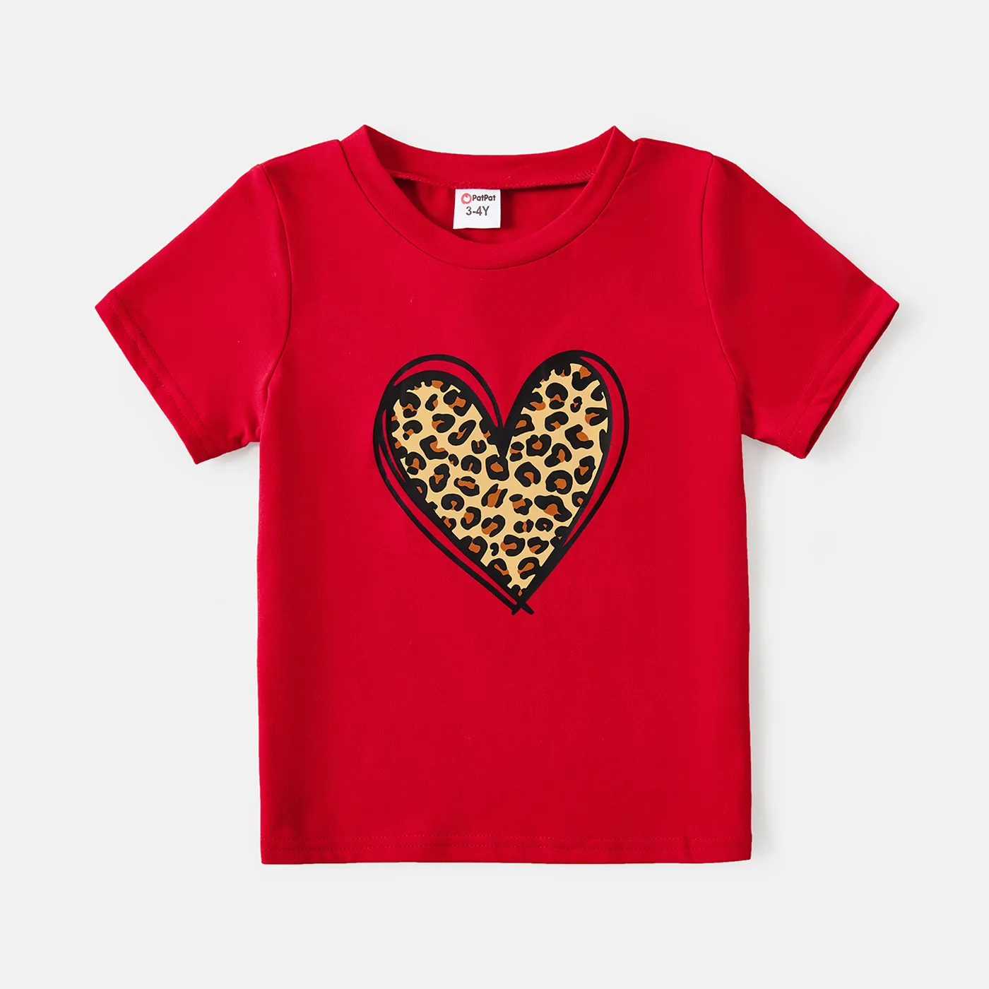 Maman Et Moi T-shirts Rouges à Manches Courtes En Coton Imprimé Coeur Léopard