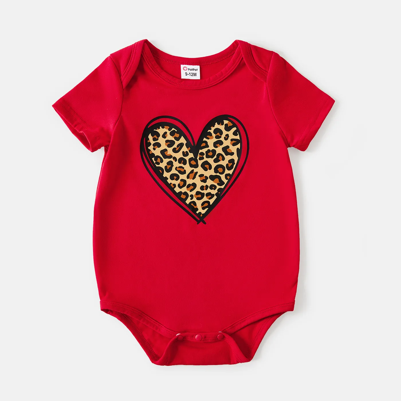 Mommy and Me Cotton Short-sleeve Leopard Heart Print Red T-shirts Red big image 1