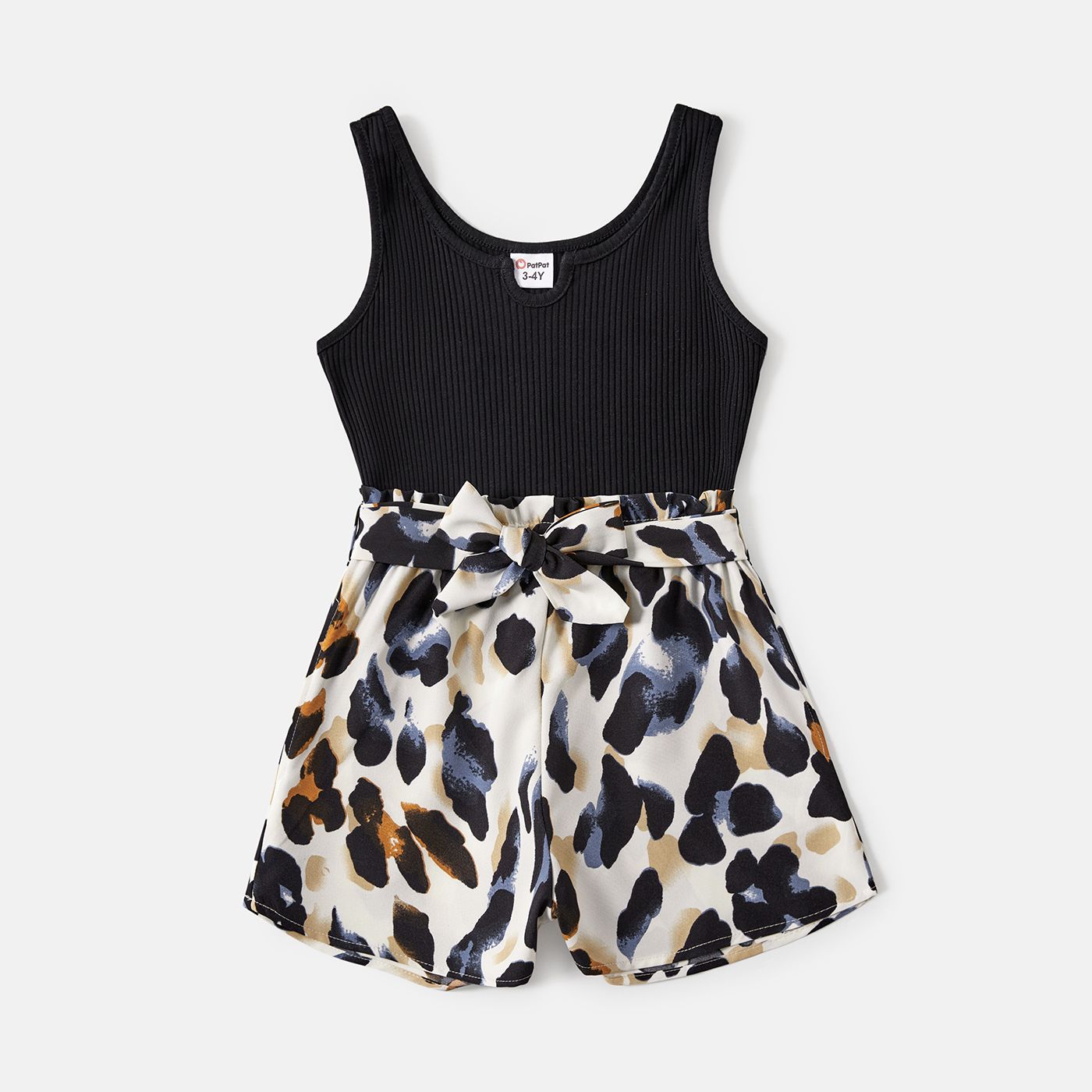 Mommy And Me Black & Leopard Print Spliced Tank Rompers