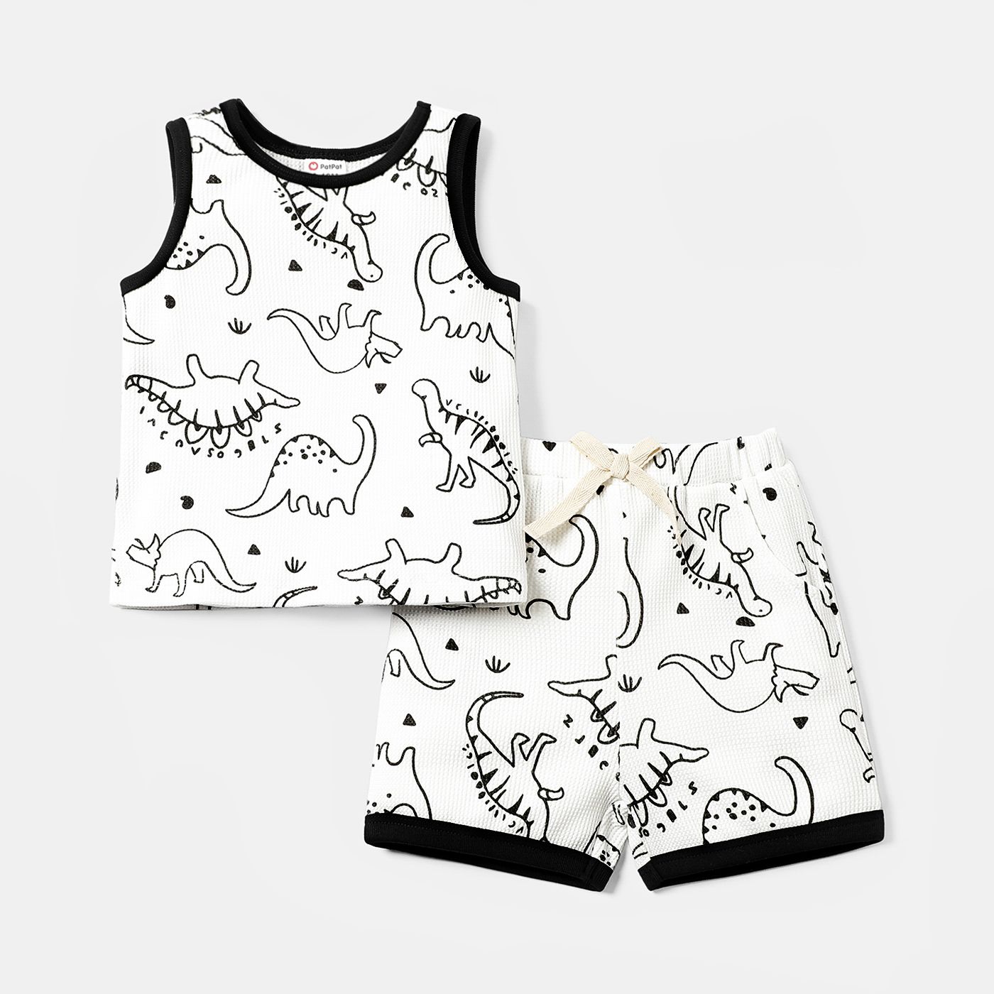 

2pcs Baby Boy Allover Dinosaur Print Tank Top & Shorts Set