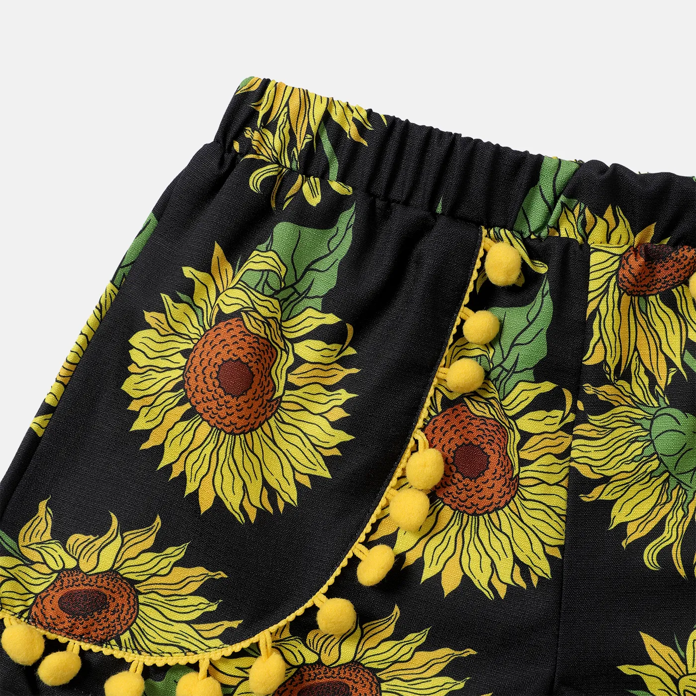 2pcs Toddler Girl 100% Cotton Letter Graphic Short-sleeve Tee and Allover Sunflower Print Pom Poms Shorts Set TenderYellow image 4