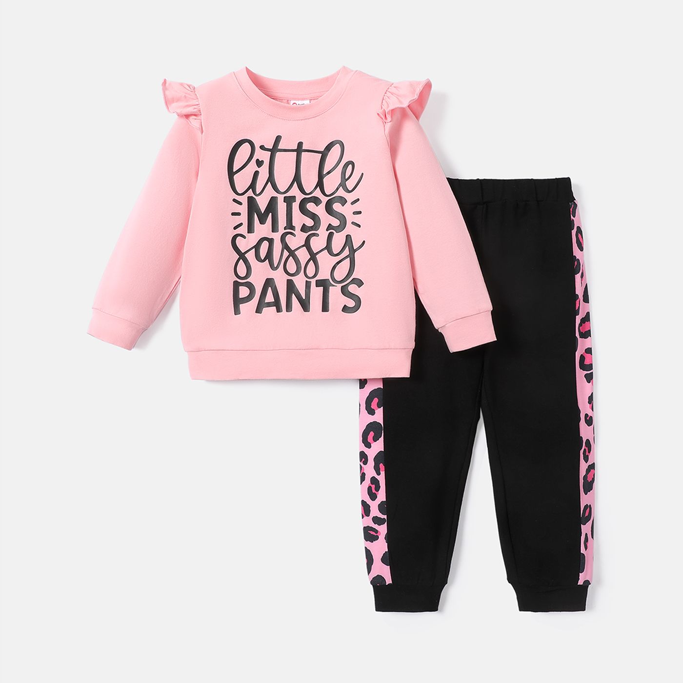2pcs Toddler Girl Letter Print Ruffled Sweatshirt and Pants Set