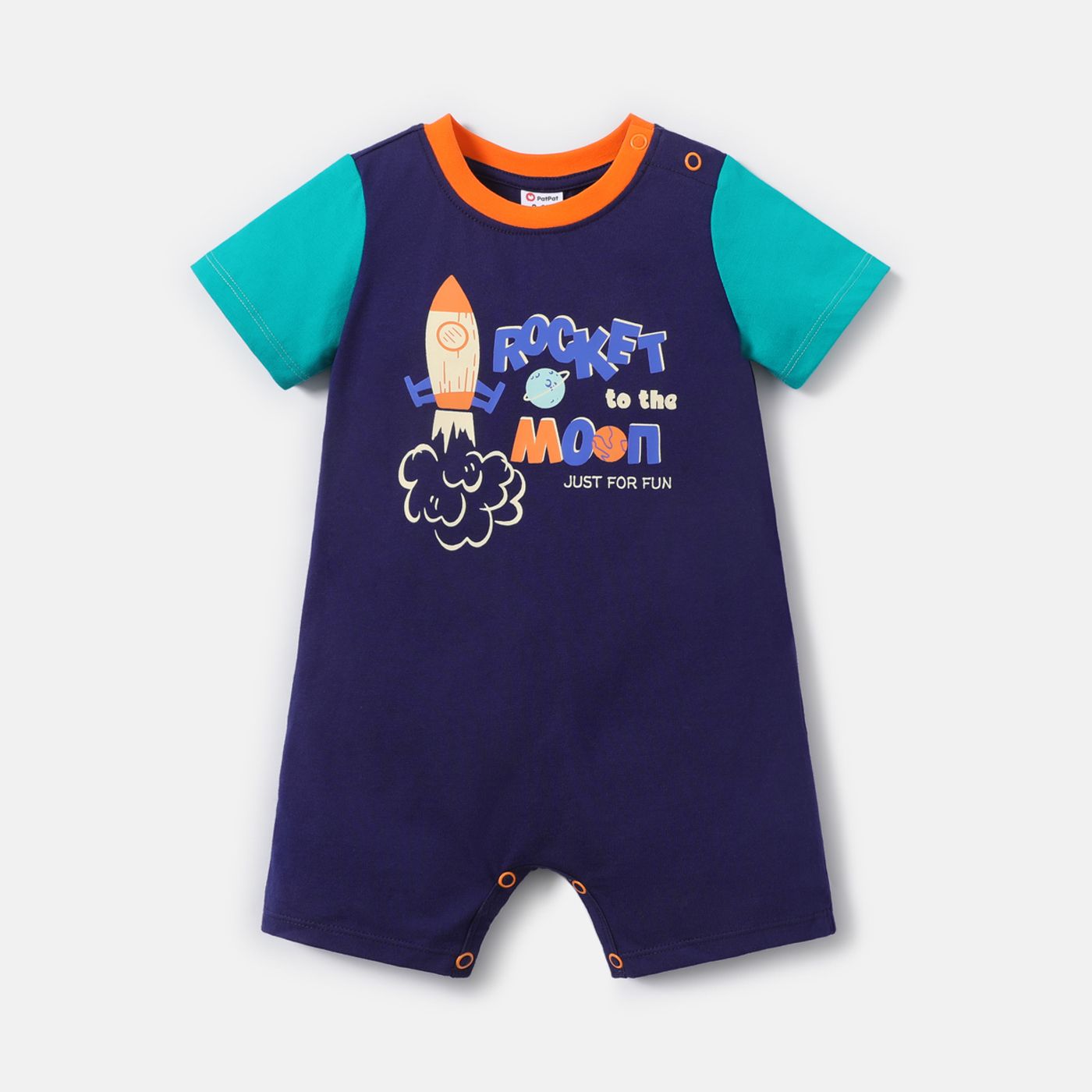 

Baby Boy 100% Cotton Letter Rocket Design Colorblock Short-sleeve Romper