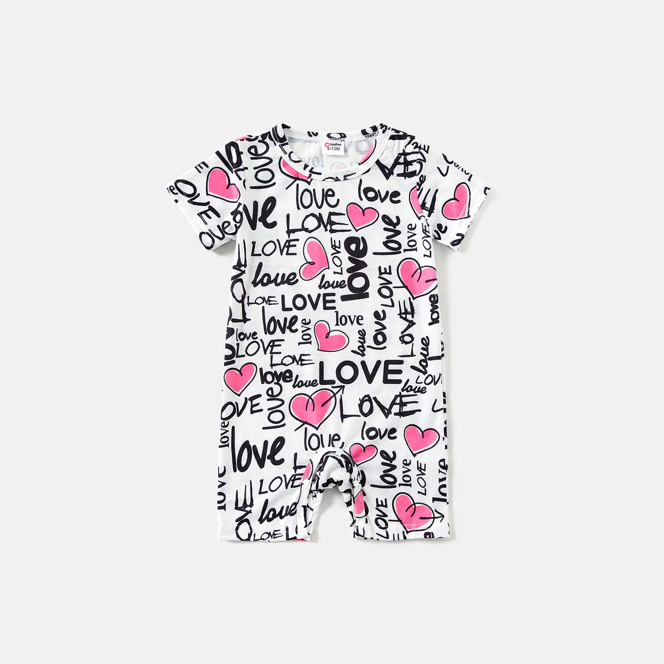 Valentine's Day Family Matching Allover Heart & Letter Print Drawstring Ruched Bodycon Dresses and Short-sleeve T-shirts Sets  big image 1