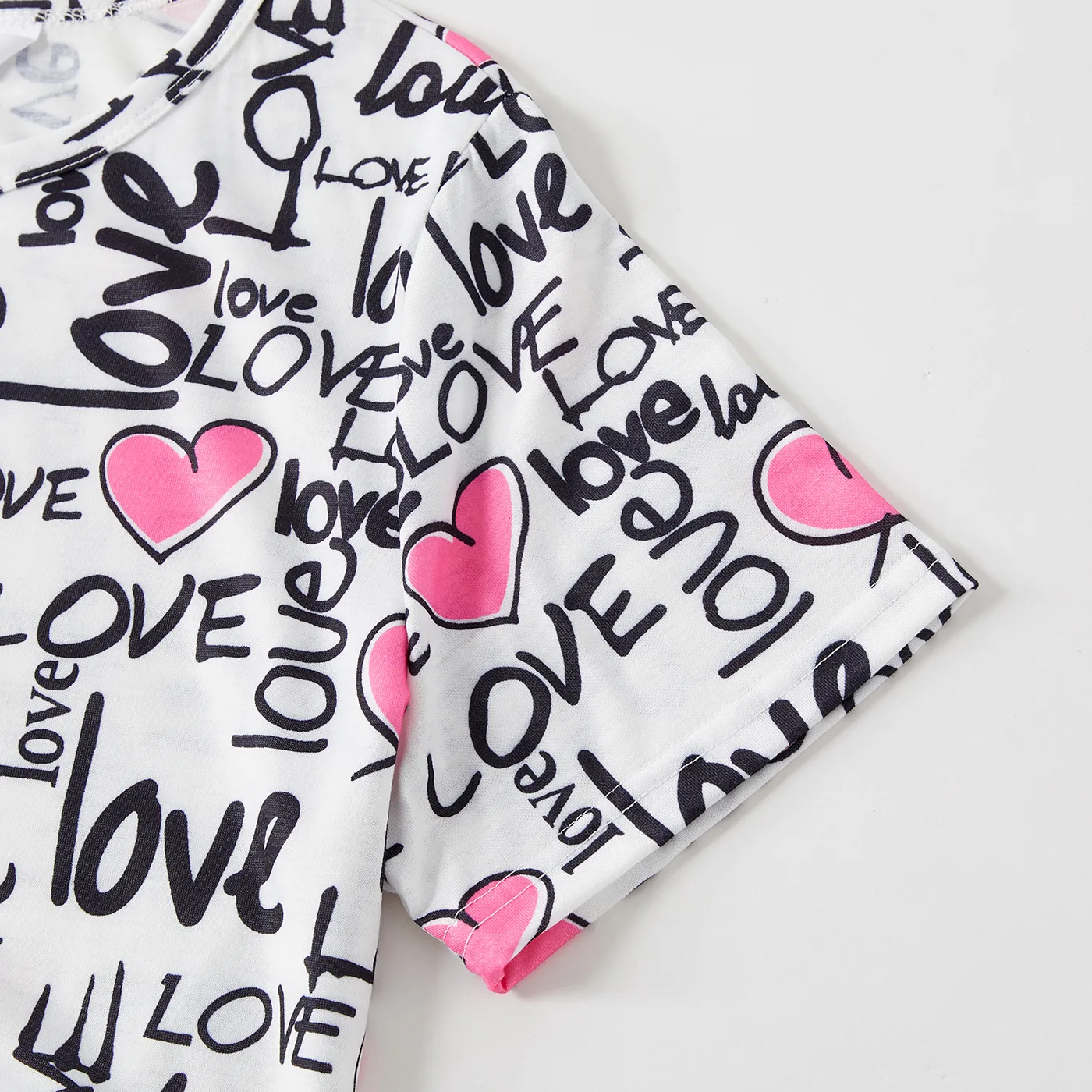 Valentine's Day Family Matching Allover Heart & Letter Print Drawstring Ruched Bodycon Dresses and Short-sleeve T-shirts Sets  image 6
