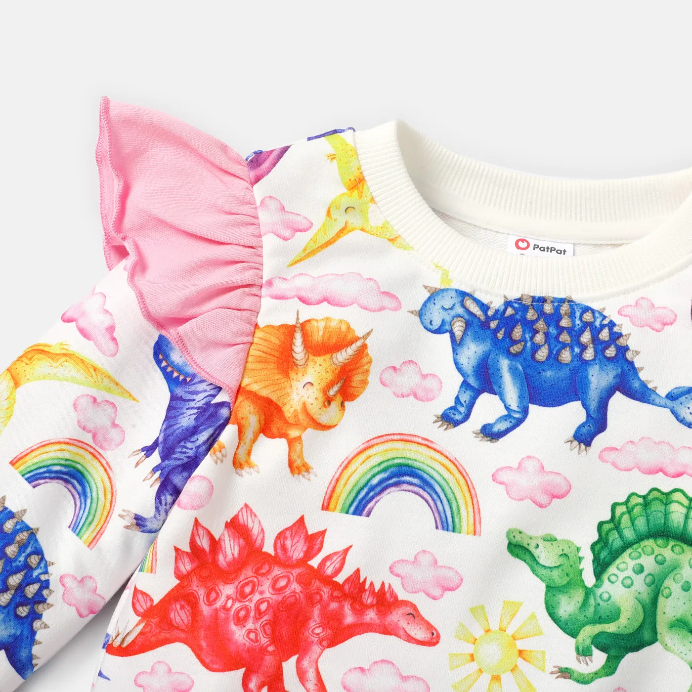 Baby Girl Allover Colorful Dinosaur Print Ruffle Trim Long-sleeve Naia™ Sweatshirt Pink image 3