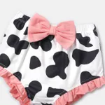 3pcs Baby Girl Cotton Short-sleeve Letter Graphic Romper and Cow Print Naia™ Shorts & Headband Set  image 6