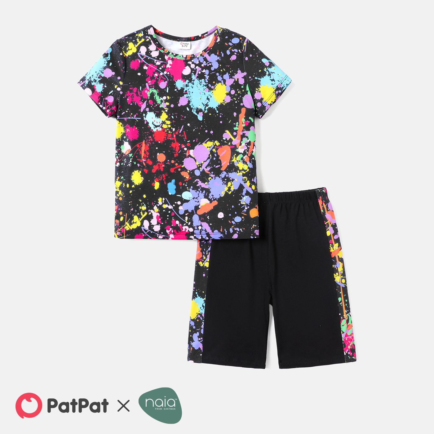 

2pcs Kid Boy Naia Painting Print Short-sleeve Tee and Colorblock Shorts Set