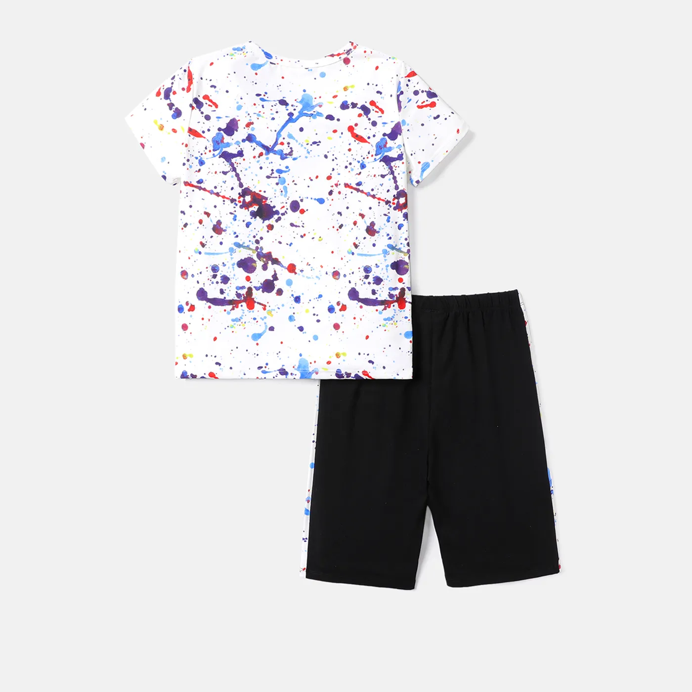 2pcs Kid Boy Naia Painting Print Short-sleeve Tee and Colorblock Shorts Set White image 3