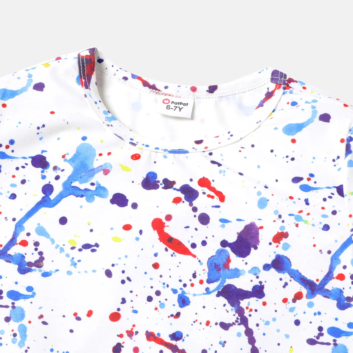 2pcs Kid Boy Naia Painting Print Short-sleeve Tee and Colorblock Shorts Set White image 4