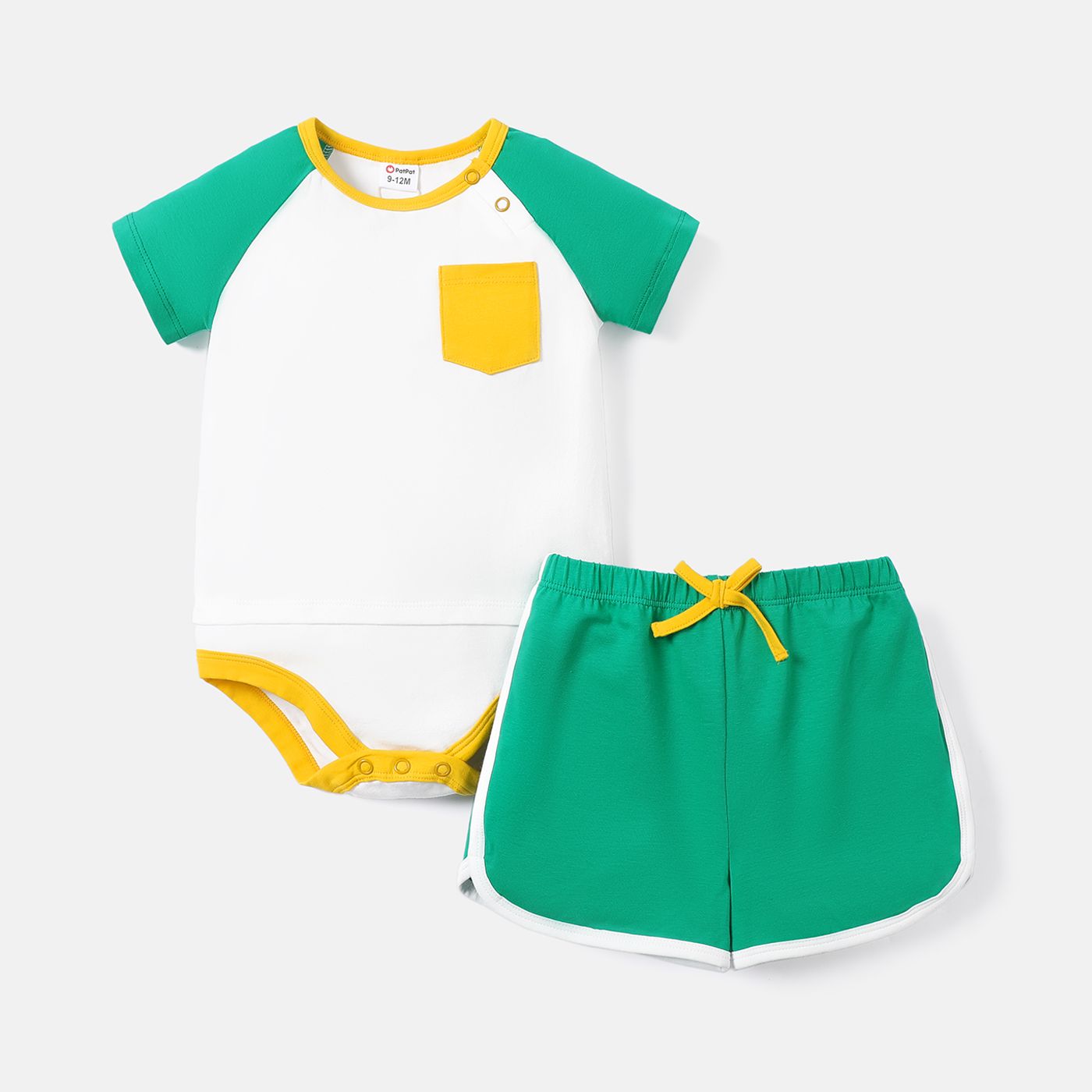 

2pcs Baby Girl/Boy Cotton Pocket Design Short Raglan Sleeve Romper and Shorts Set