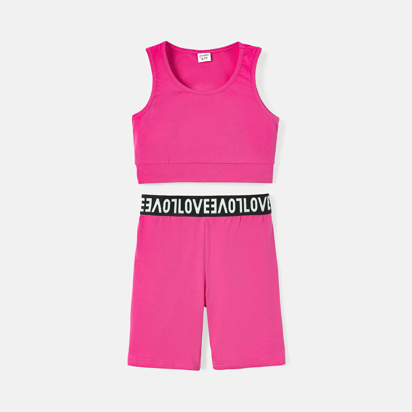 2pcs Kid Girl Solid Color Cotton Tank Tops and Webbing Design Shorts Set  big image 1