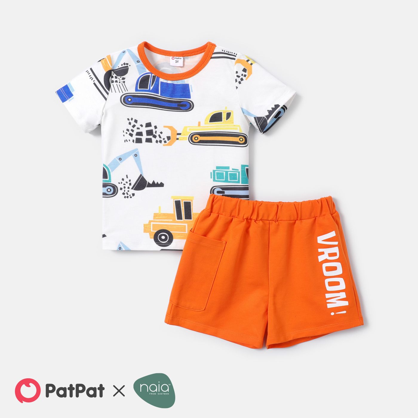 

Naia 2pcs Toddler Boy Excavator Print Short-sleeve Tee and Letter Print Shorts Set