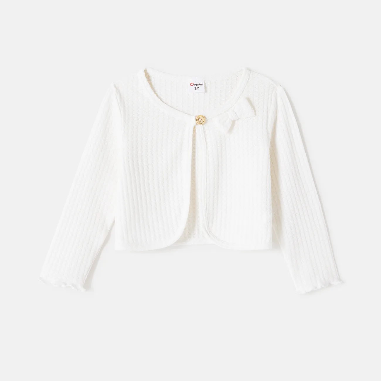 tissu rpet écologique enfant en bas âge / enfant fille cardigan gaufré design bowknot de couleur unie Blanc big image 1