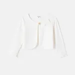 tissu rpet écologique enfant en bas âge / enfant fille cardigan gaufré design bowknot de couleur unie Blanc