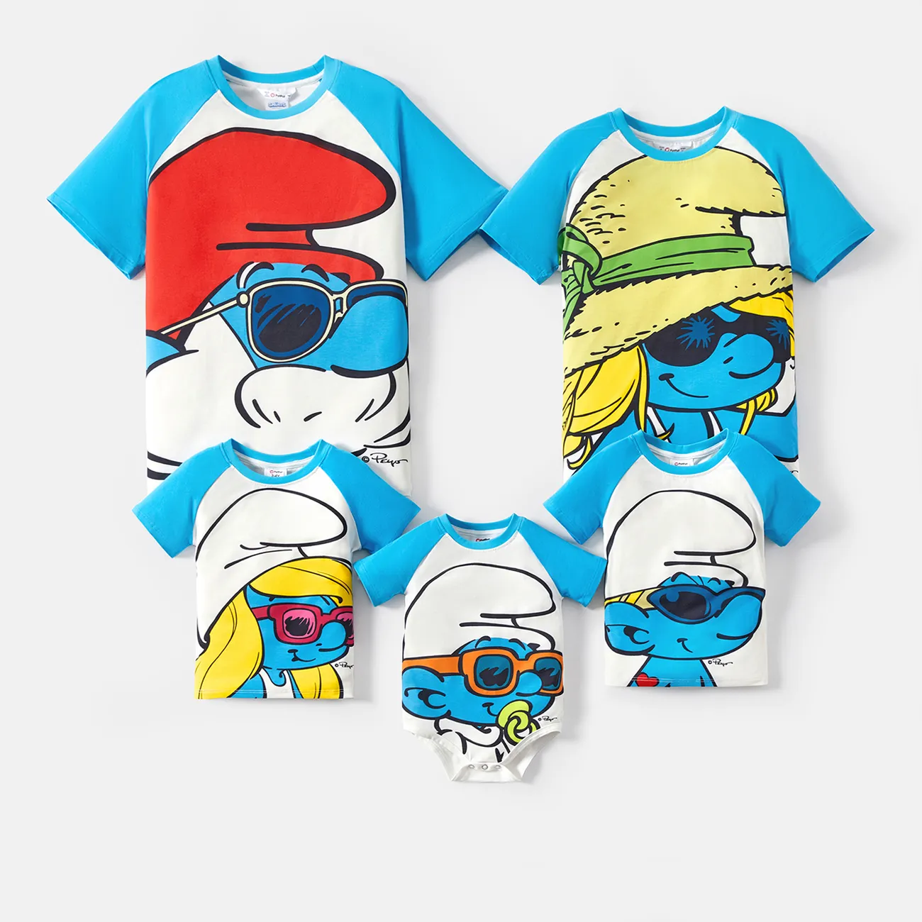Os Smurfs Look de família Dia da Mãe Manga curta Conjuntos de roupa para a família Tops Azul big image 1