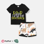 2pcs Baby Boy Cotton Short-sleeve Letter Graphic Tee and Allover Dinosaur Print Naia™ Shorts Set Colorful