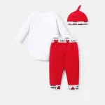 Valentine's Day 3pcs Baby Boy/Girl Cotton Long-sleeve Graphic Romper and Spliced Naia™ Pants & Hat Set REDWHITE image 2
