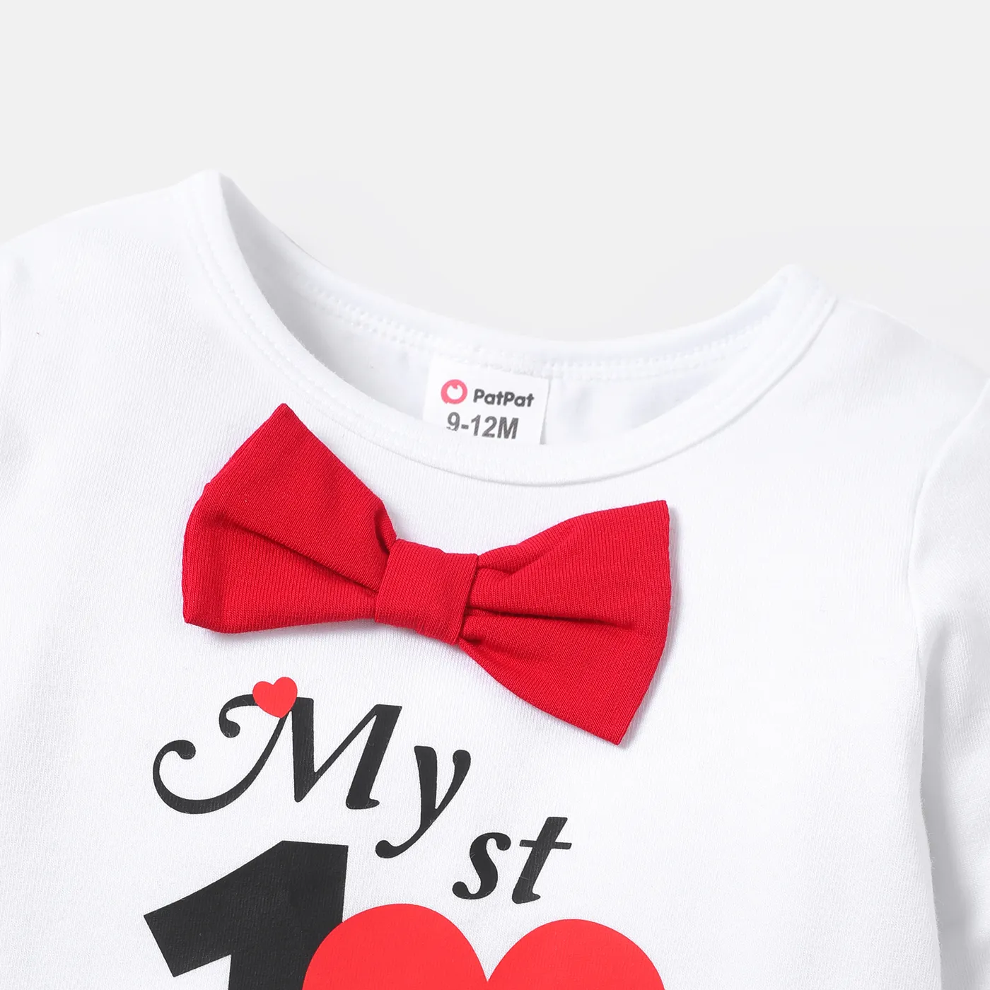 Valentine's Day 3pcs Baby Boy/Girl Cotton Long-sleeve Graphic Romper and Spliced Naia™ Pants & Hat Set REDWHITE image 3