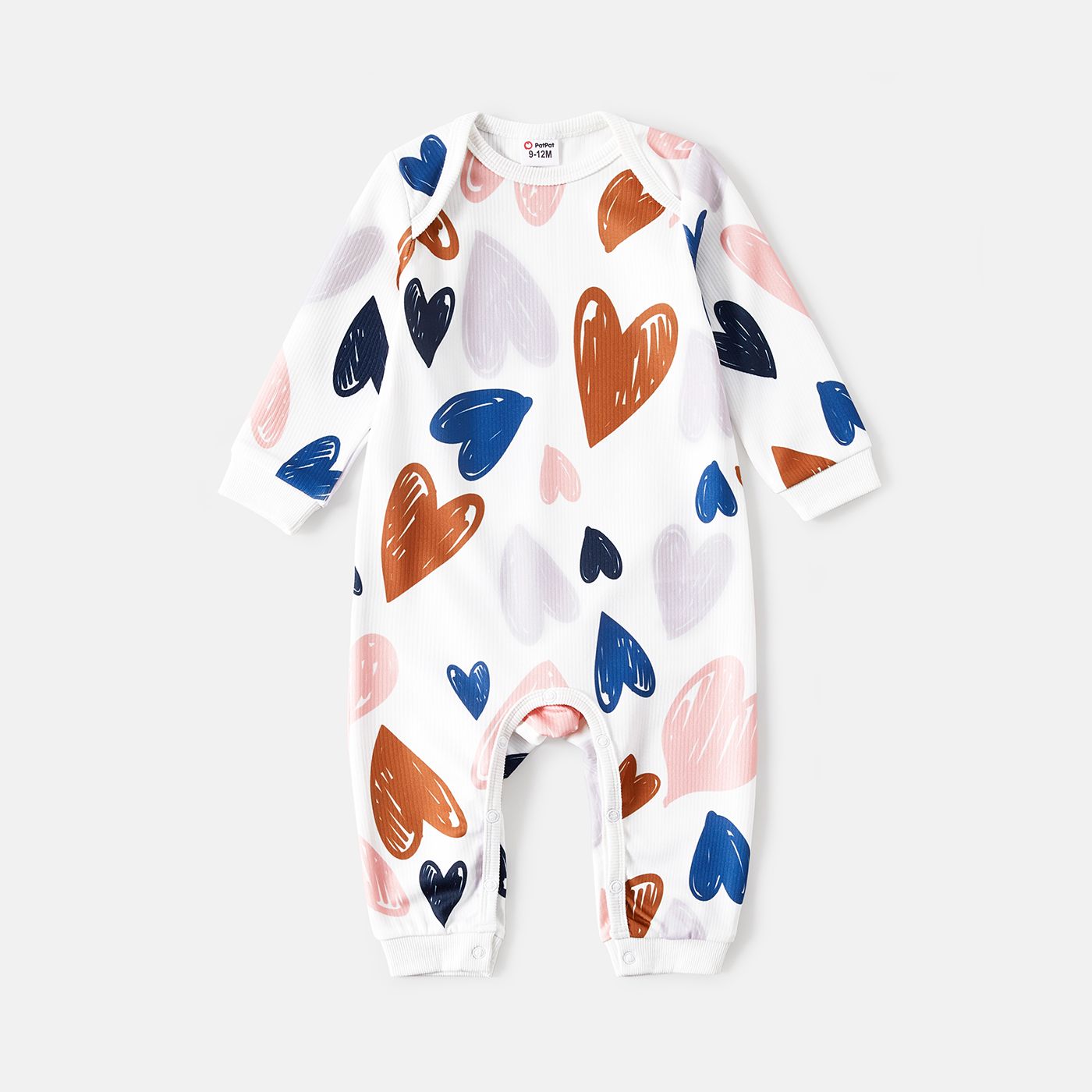 Family Matching Allover Heart Print And Colorblock Ribbed Long-sleeve Sweatshirts