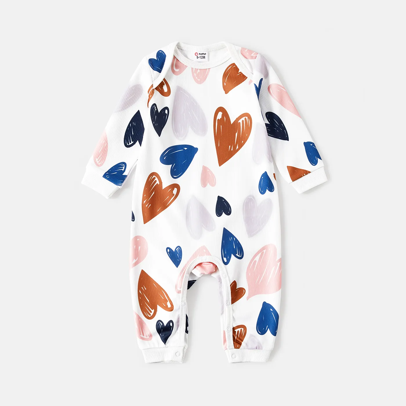Family Matching Allover Heart Print and Colorblock Ribbed Long-sleeve Sweatshirts  big image 1