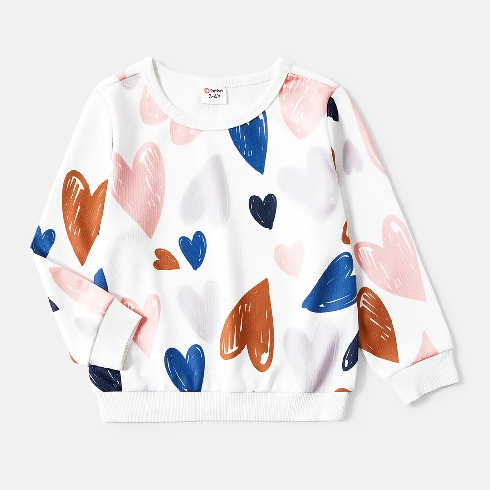 Family Matching Allover Heart Print and Colorblock Ribbed Long-sleeve Sweatshirts  big image 10