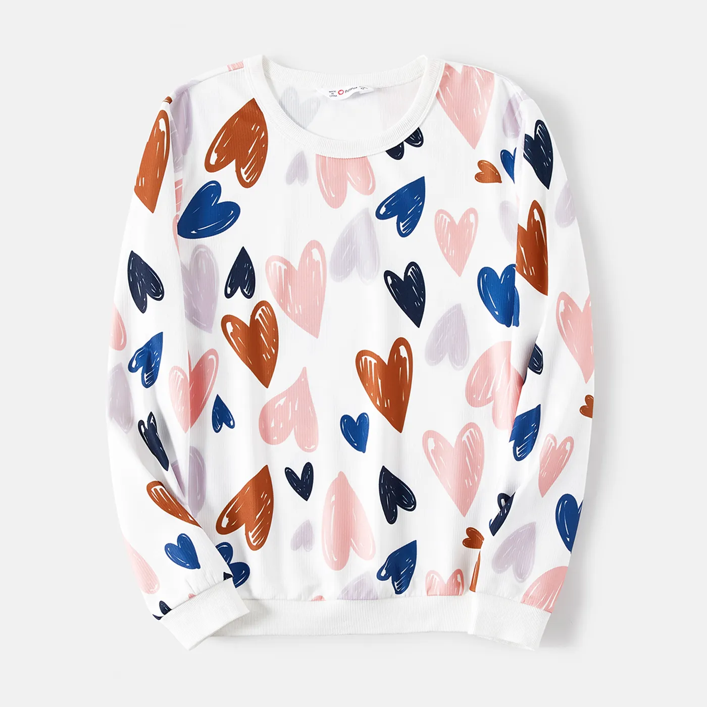 Family Matching Allover Heart Print and Colorblock Ribbed Long-sleeve Sweatshirts  big image 14