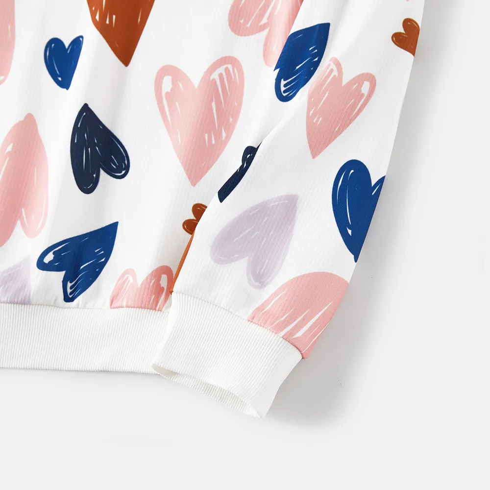 Family Matching Allover Heart Print and Colorblock Ribbed Long-sleeve Sweatshirts big image 15