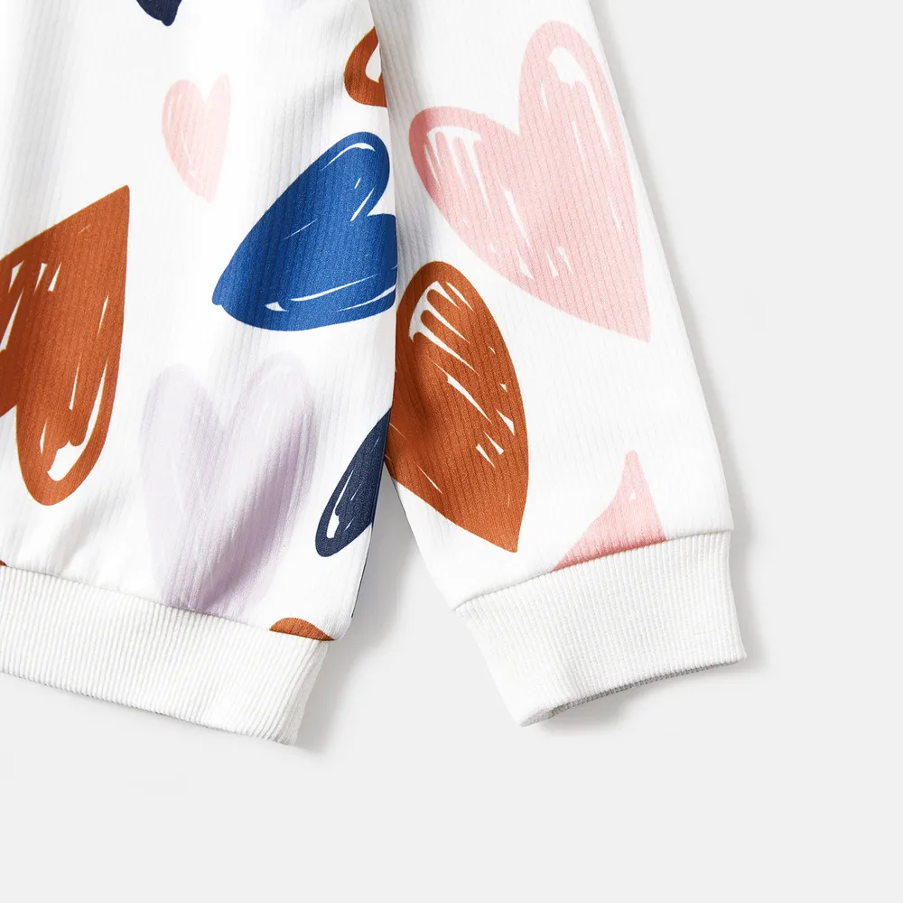 Family Matching Allover Heart Print and Colorblock Ribbed Long-sleeve Sweatshirts big image 12