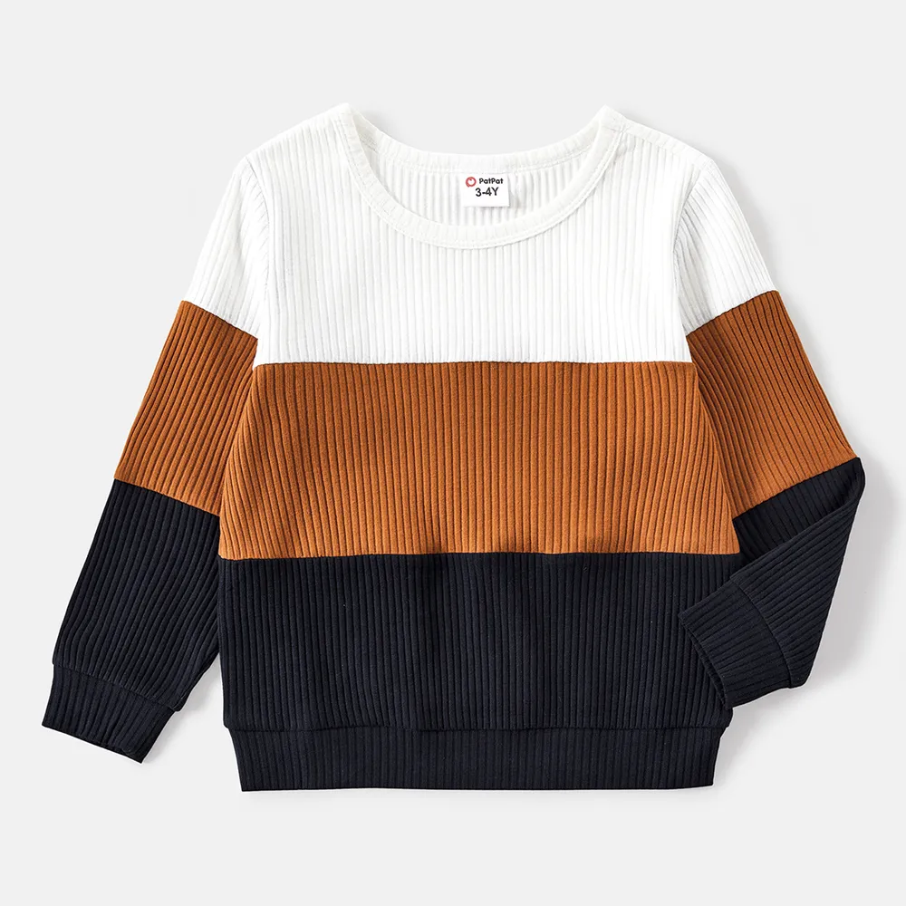 Family Matching Allover Heart Print and Colorblock Ribbed Long-sleeve Sweatshirts big image 6
