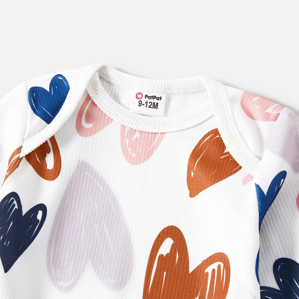 Family Matching Allover Heart Print and Colorblock Ribbed Long-sleeve Sweatshirts  big image 3
