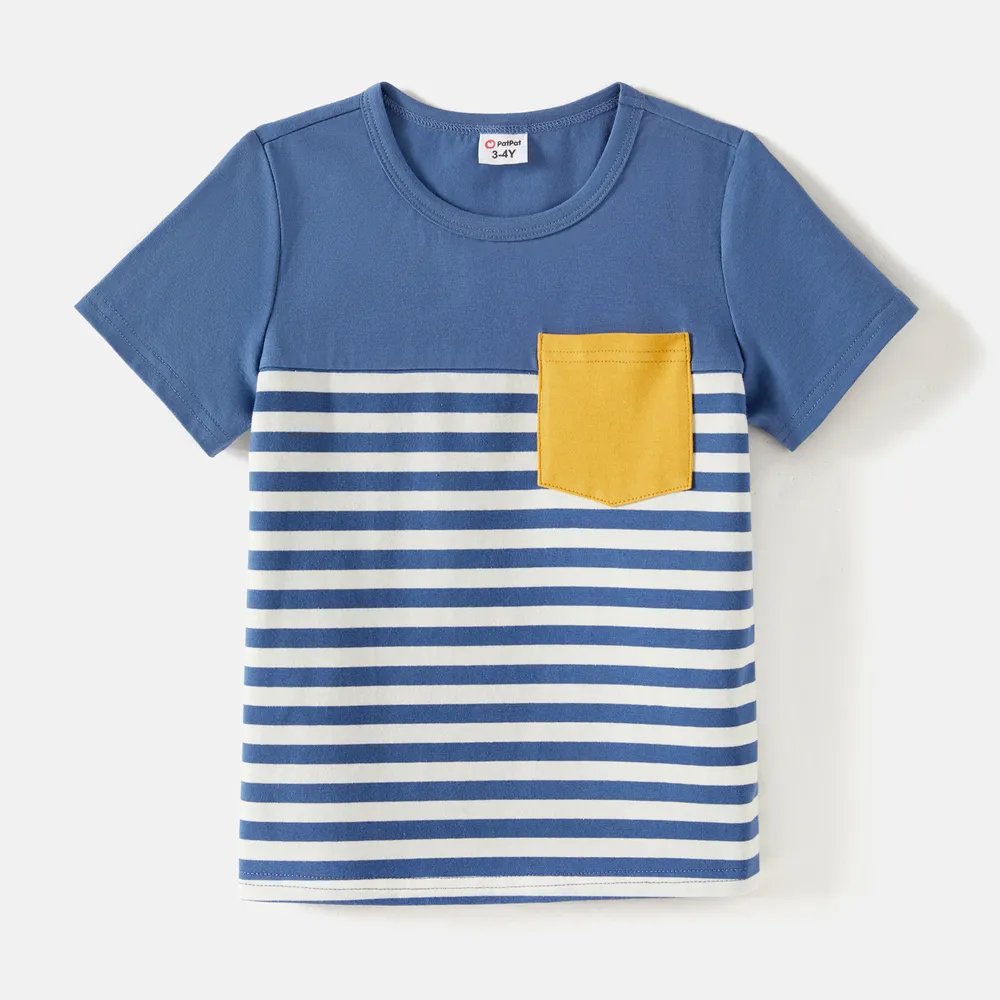 Family Matching Cotton Short-sleeve Striped Spliced T-shirts and Allover Plaid Floral Print Flutter-sleeve Dresses Sets big image 6