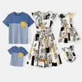 Family Matching Cotton Short-sleeve Striped Spliced T-shirts and Allover Plaid Floral Print Flutter-sleeve Dresses Sets  image 2