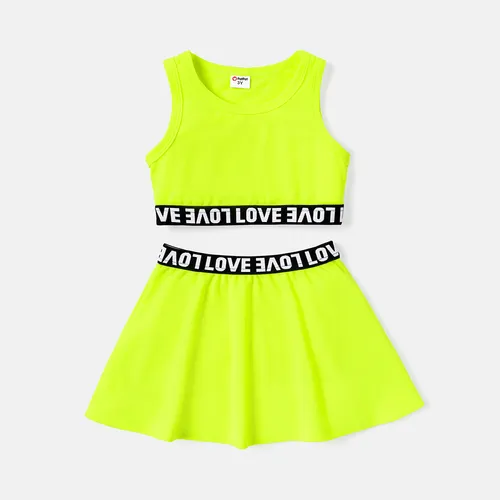 2pcs Toddler Girl Letter Webbing Design Tank Top and Skirt Set
