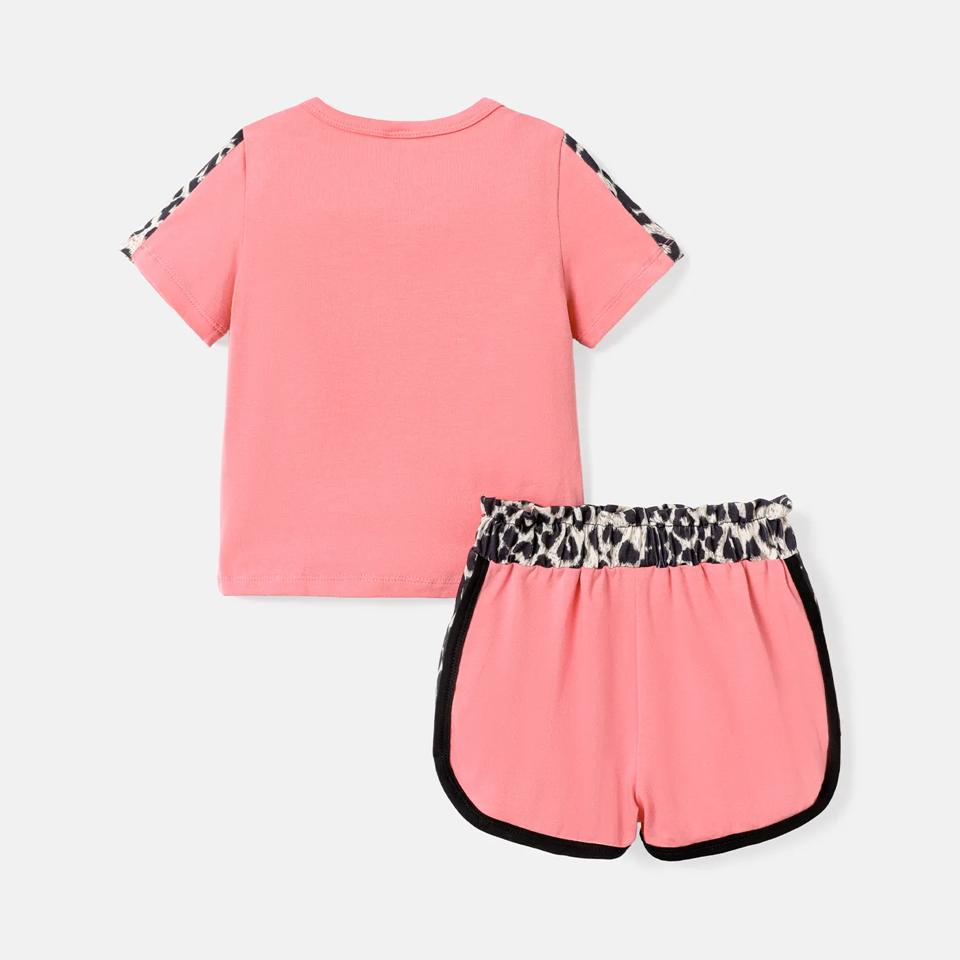 2pcs Toddler Girl Naia Leopard Print Splice Short-sleeve Tee and Elasticized Shorts Set Pink image 2