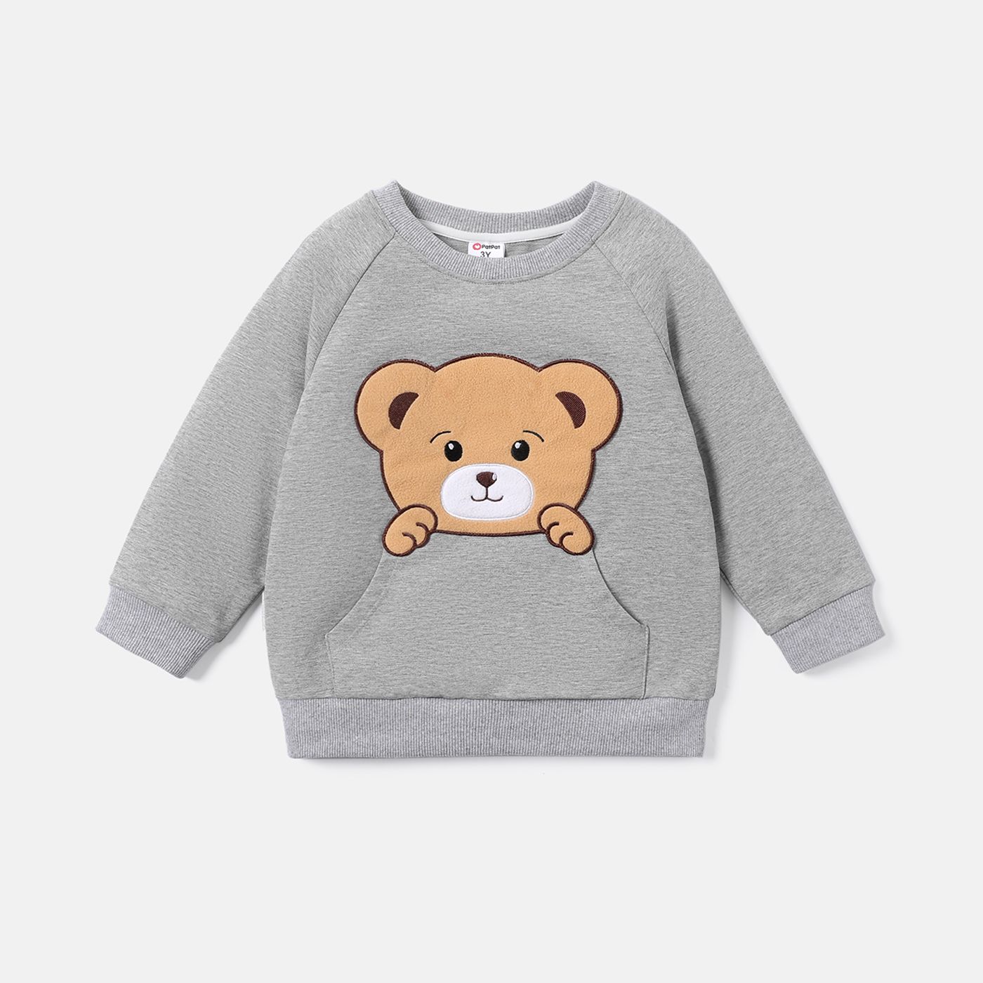 Toddler Boy/Girl Bear Embroidered Cotton Raglan Sleeve Pullover Sweatshirt
