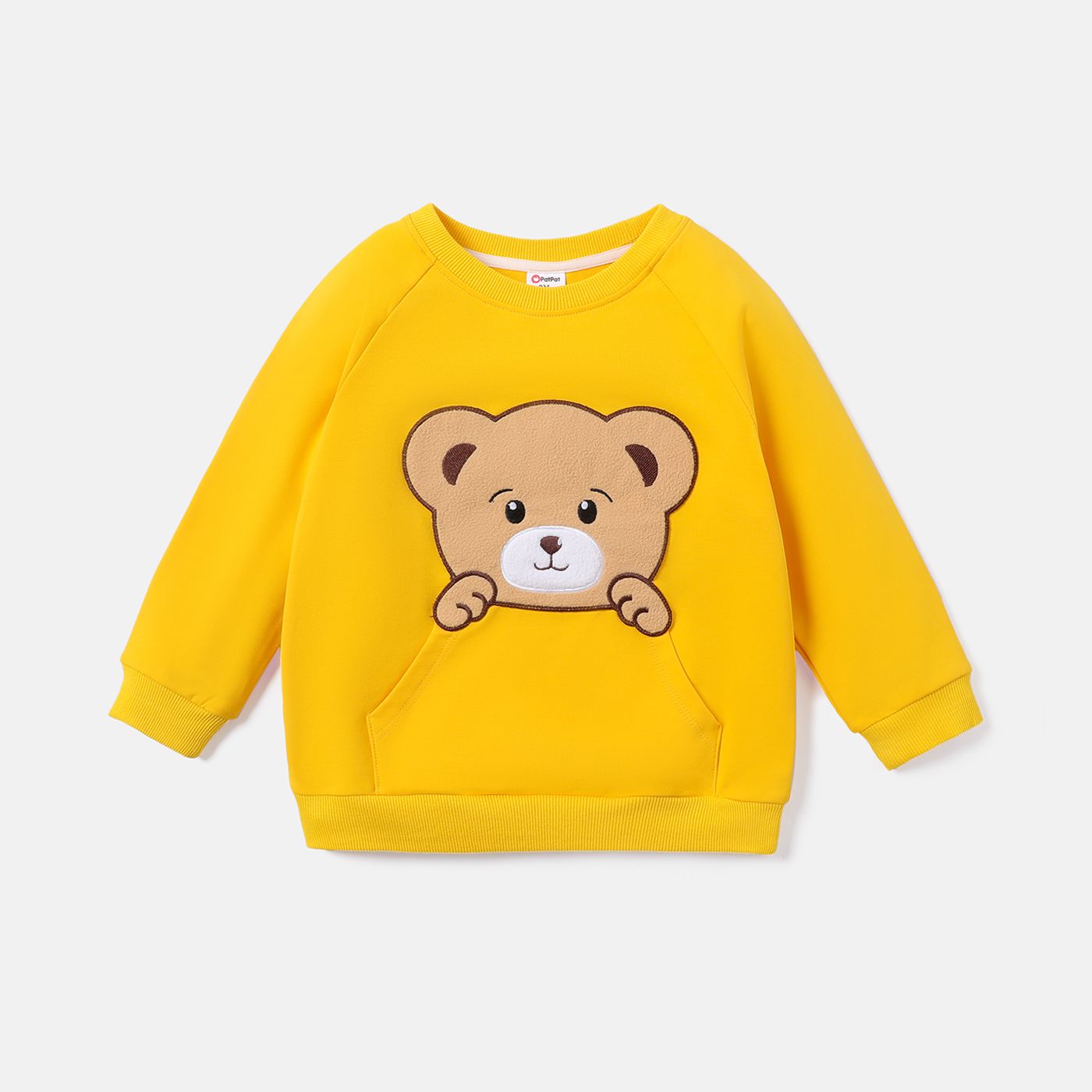 Toddler Girl/Boy Bear Embroidered Cotton Raglan Sleeve Pullover Sweatshirt