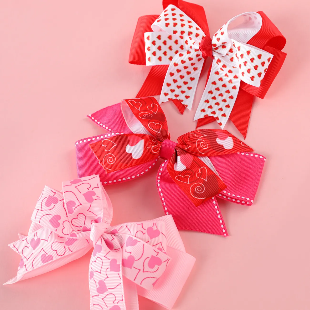 3-pack Heart Print Bow Decor Hair Clips for Girls (Random Printing Position) Multi-color big image 1