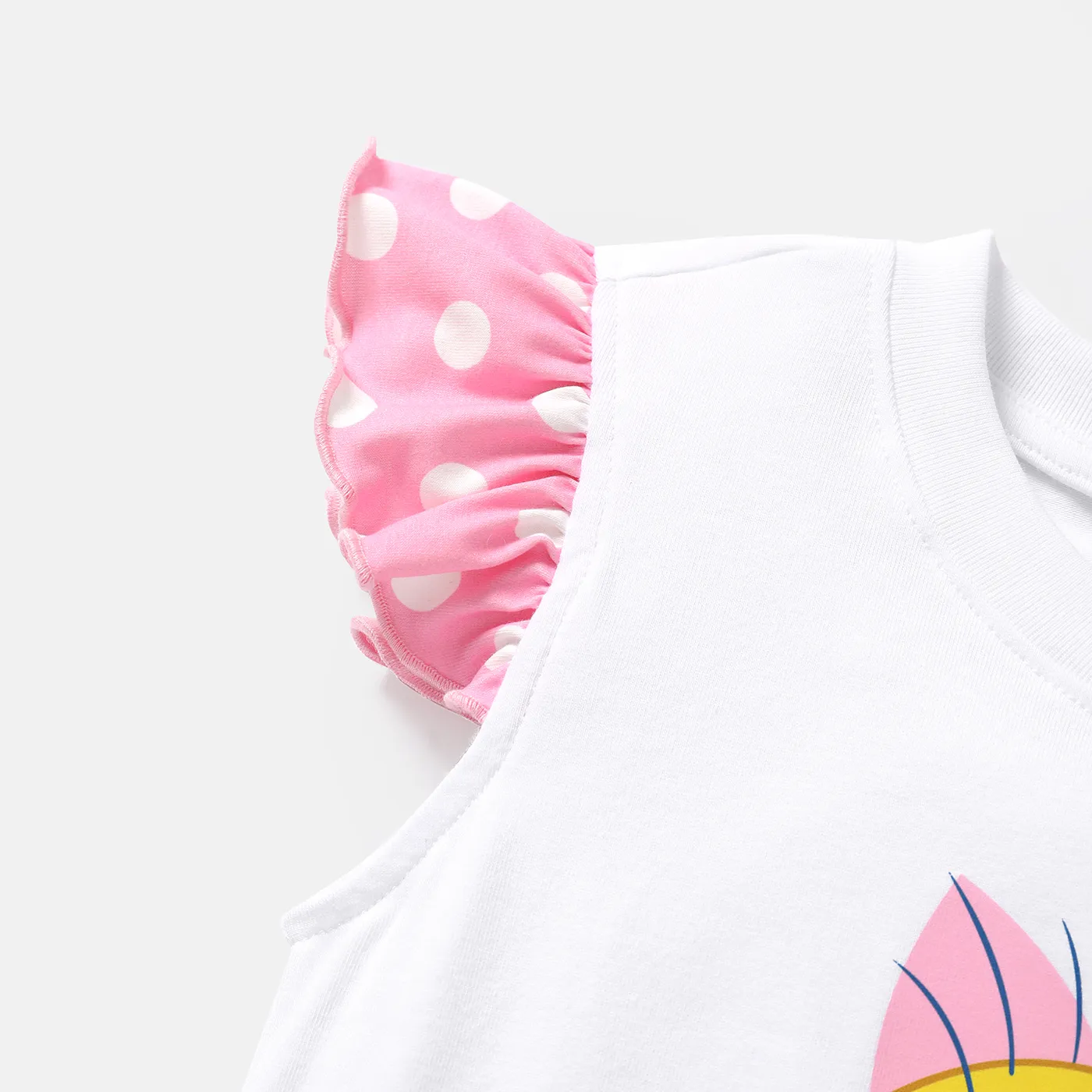 Looney Tunes 2pcs Toddler Girl Cotton Flutter-sleeve Tee and Naia Polka dots Shorts Set  image 2