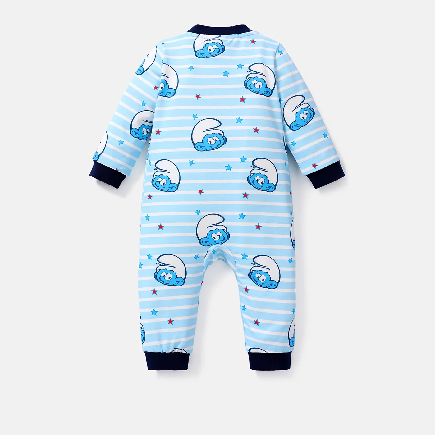 The Smurfs Baby Boy/Girl Allover Print Blue Striped Long-sleeve Zipper Naia™ Jumpsuit  image 2
