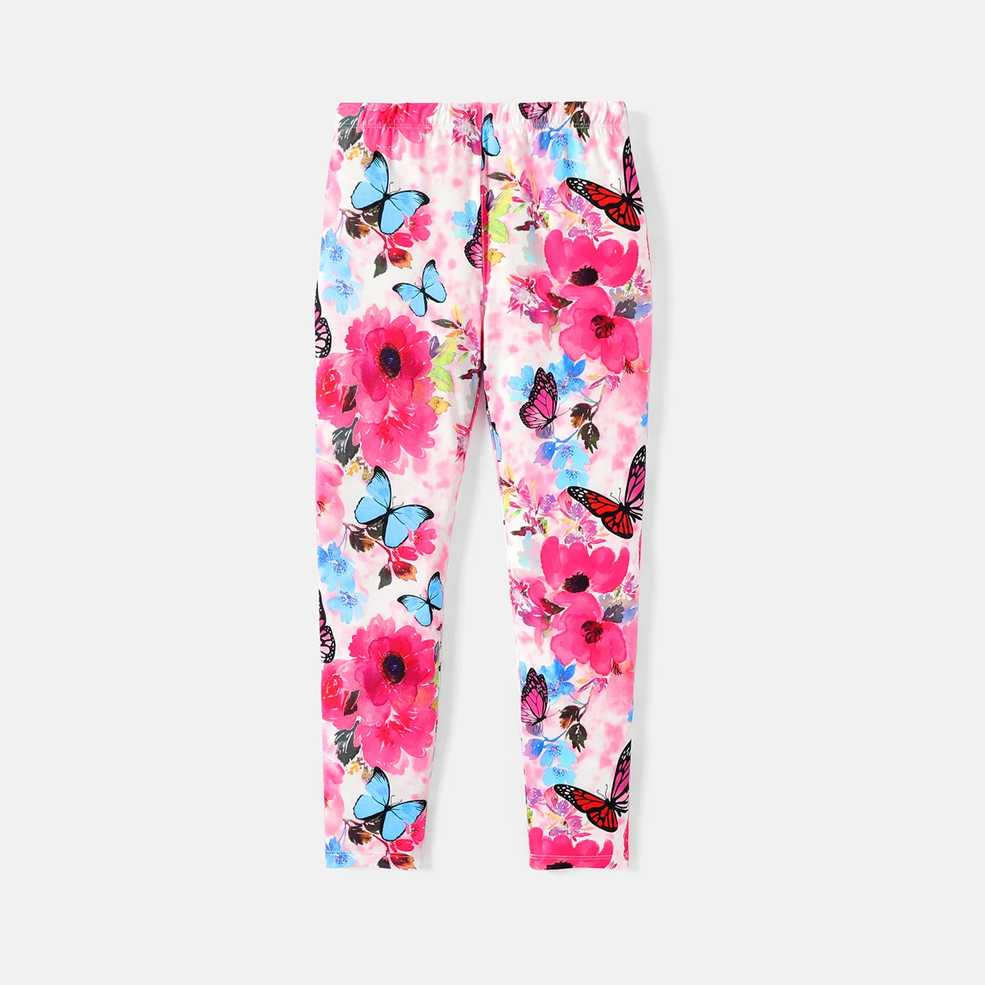 Kid Girl Floral/Star Print Elasticized Leggings Pink