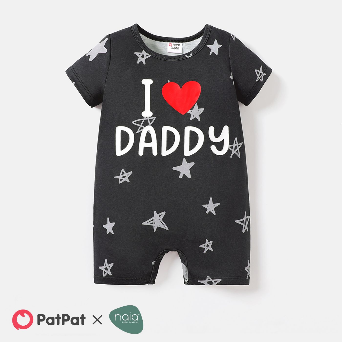 

Baby Boy/Girl Short-sleeve Allover Stars Print Heart & Letter Graphic Naia™ Romper