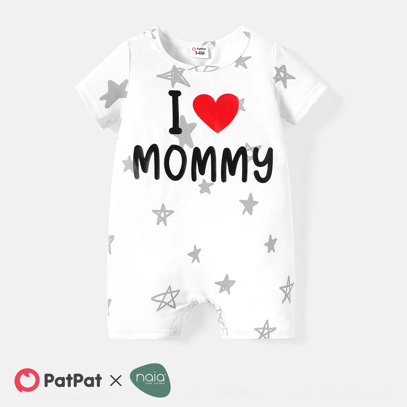 

Baby Boy/Girl Short-sleeve Allover Stars Print Heart & Letter Graphic Naia™ Romper