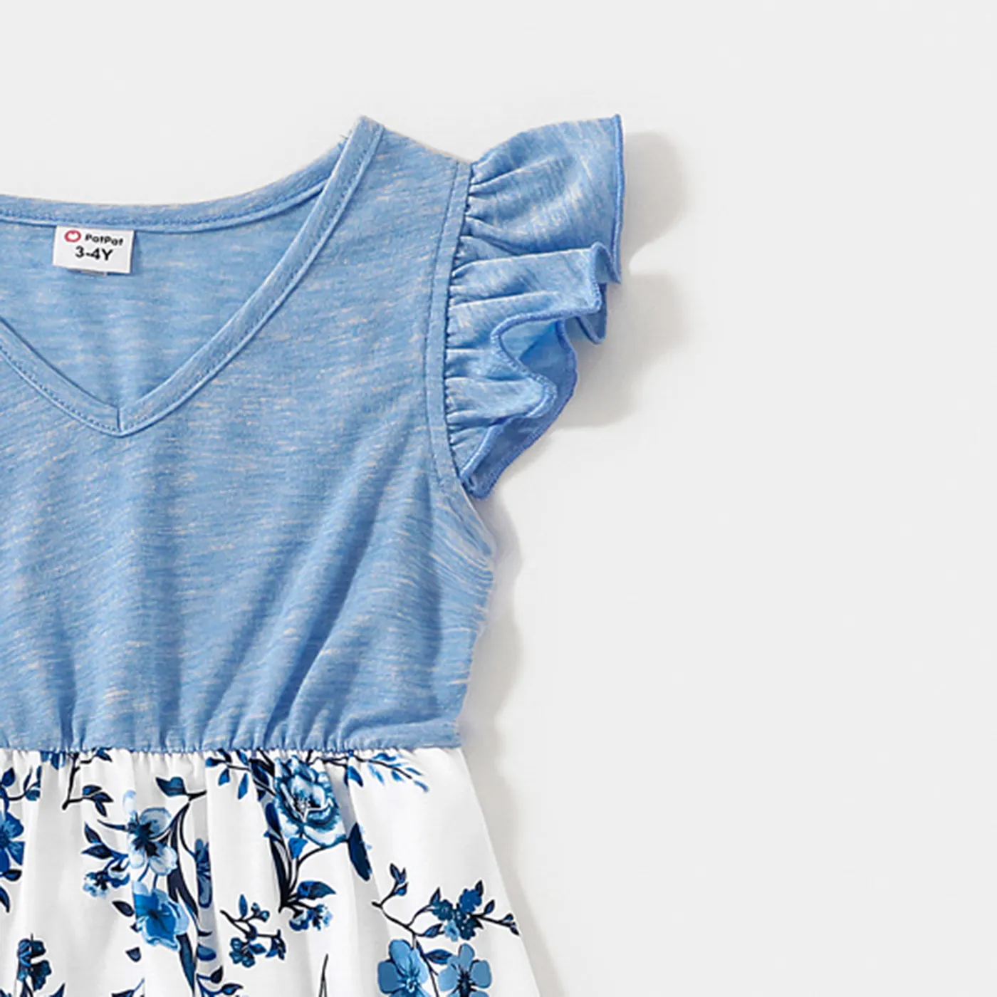 Family Matching Floral Print High Low Hem Flutter-sleeve Spliced Naia™ Dresses and Short-sleeve Striped T-shirts Sets  image 3